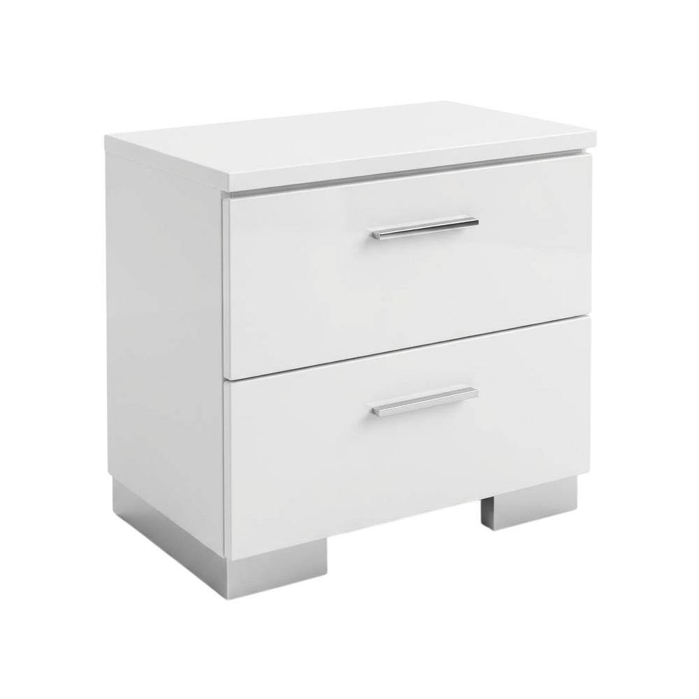 Front. FurniFact - White Solid Wood Nightstand with 2 Drawers for Bedroom Decor - White.
