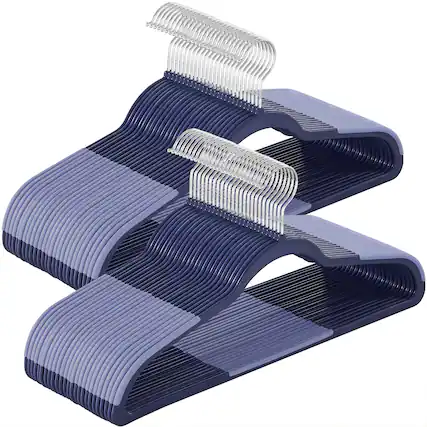 Front. Songmics Home - Clothes Hangers 50 Pack, Heavy-Duty Plastic Hangers, Coat Hangers with Wide Shoulder Notches, Pant Bar, 360° Swivel Hook - Light Blue Ash.
