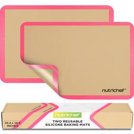NutriChef - Silicone Baking Mats – 2 Non-Stick, Oven-Safe Up to 480°F, for Full Baking Pans, Pink Color (NUBAPAPI11)