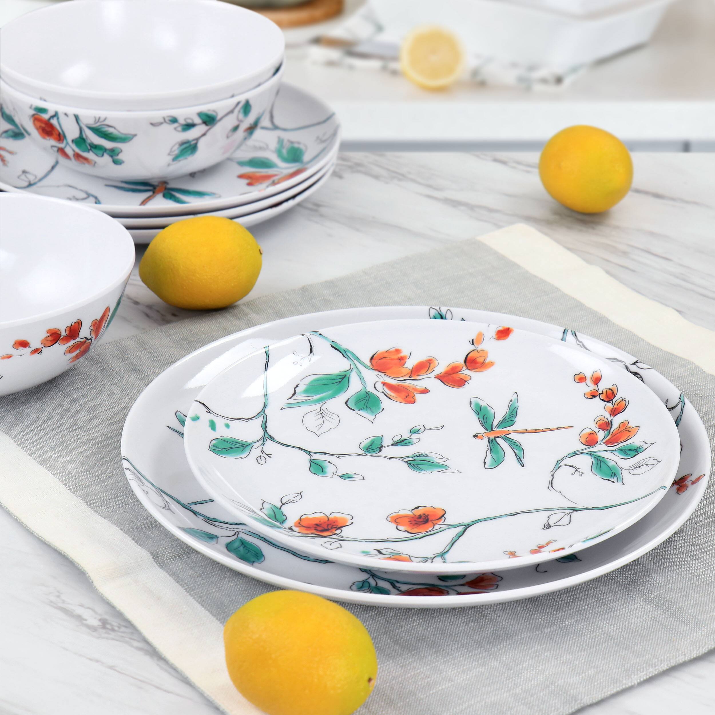 Alt View 7. Martha Stewart - Martha Stewart 12 Piece Dragonfly Melamine Dinnerware Set in White - White.