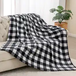 ThinkLink Electronic - Plaid Fleece Throw Blanket For Couch Black & White Checkered Flannel Cozy Soft Decor Women Men 50"x60" - Black/White Plaid Twin(60"x80")