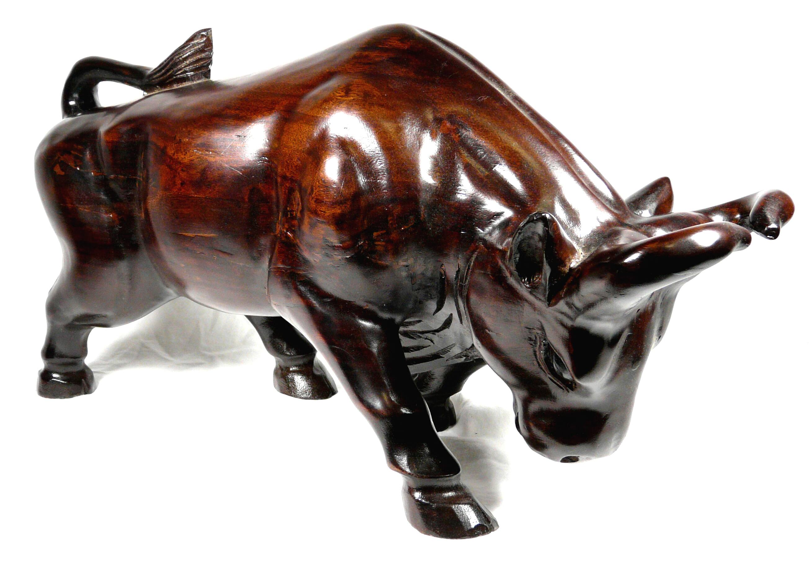 Dart - Teak/ Mahogany Bull Statue - Natural