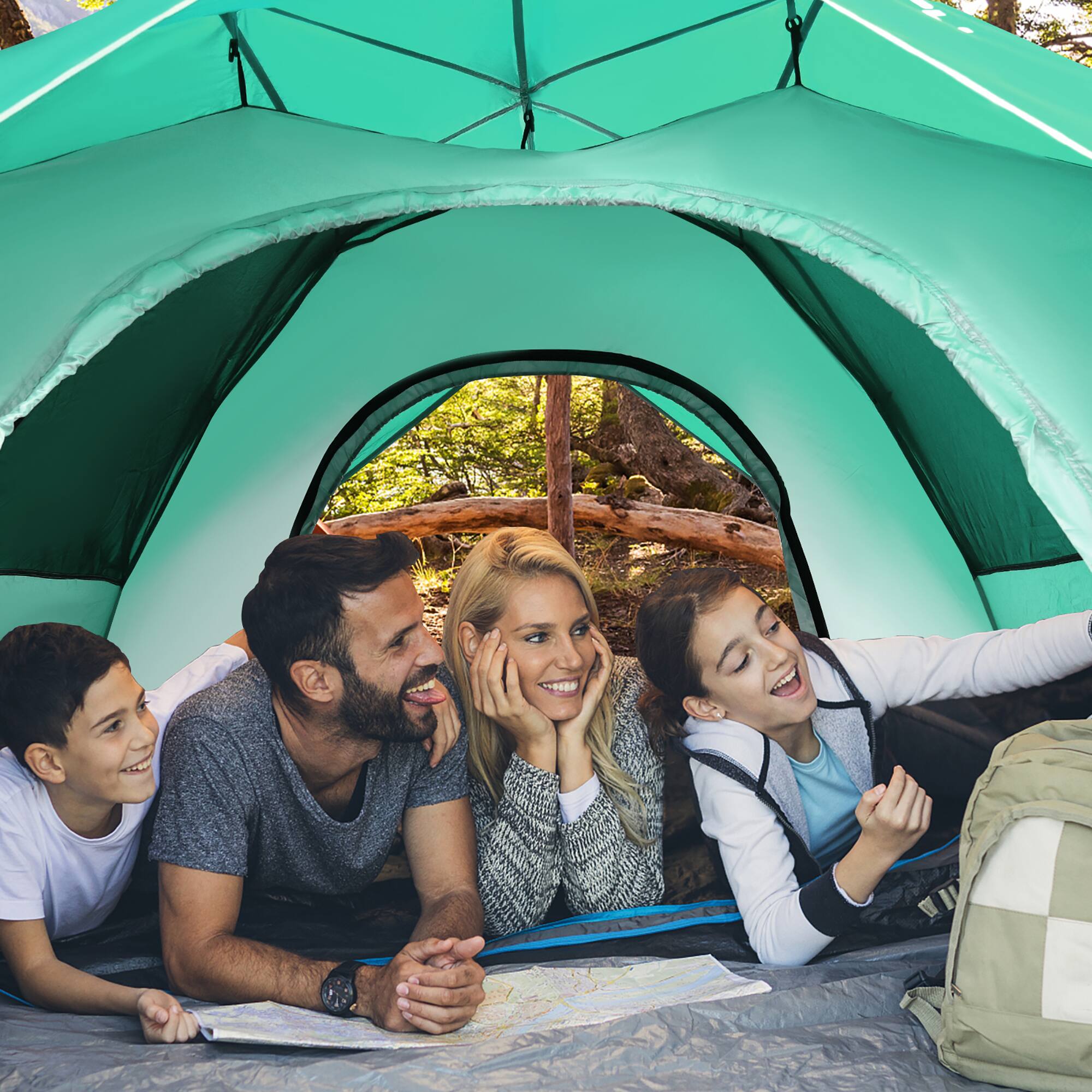 Alt View 11. Costway - 4 Person Instant Pop-up Camping Tent 2-in-1 Double-Layer Waterproof Tent - Green.