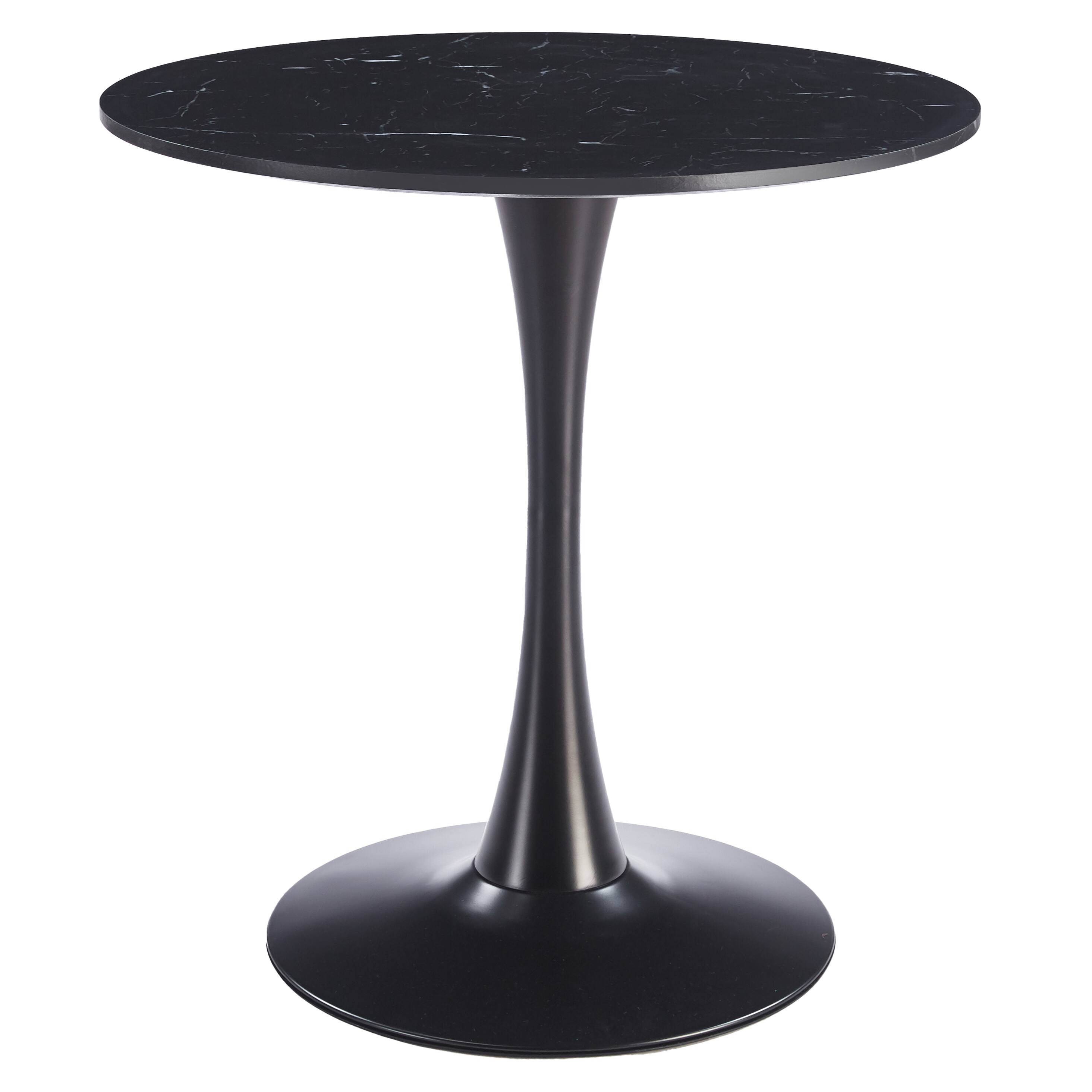 Alt View 2. LeisureMod - Bristol 40" Minimalist Round Pedestal Dining Table - Space-Saving Kitchen Table with Powder-Coated Steel Base - MDF - Marbled Black.