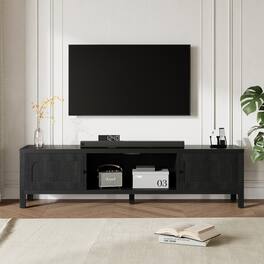 Sugift - 70" TV Stand with Storage Modern Media Console with Doors Cable Management and Wood Legs for Living Room - Black