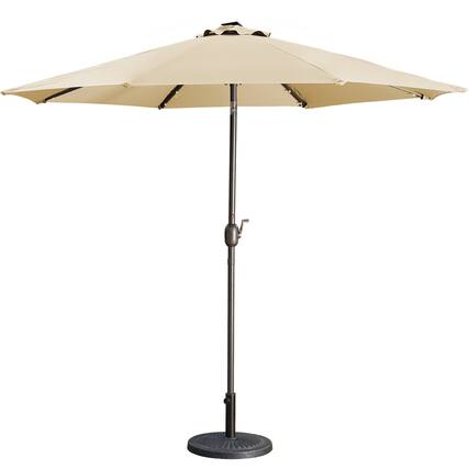 Front. Boyel Living - 9 ft Patio Umbrella Outdoor Market 32 LED Solar Umbrella with Tilt and Crank (Taupe) - Brown.