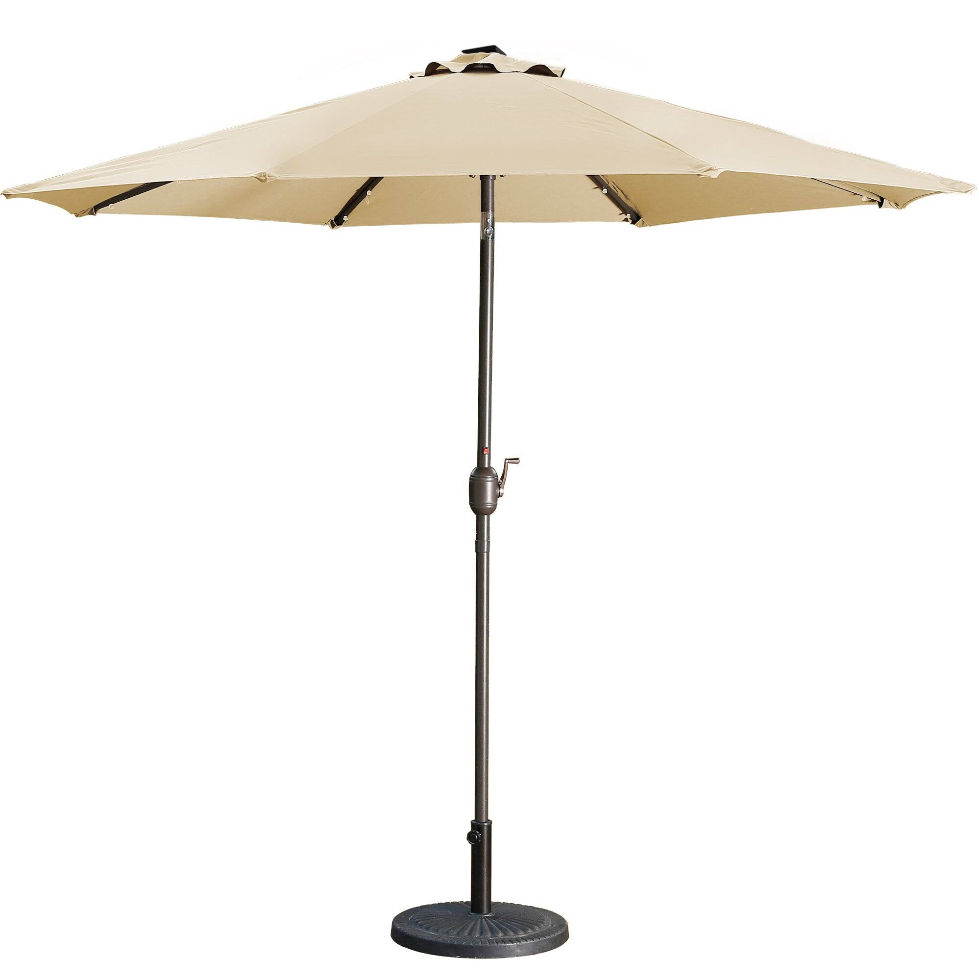 Front. Boyel Living - 9 ft Patio Umbrella Outdoor Market 32 LED Solar Umbrella with Tilt and Crank (Taupe) - Brown.