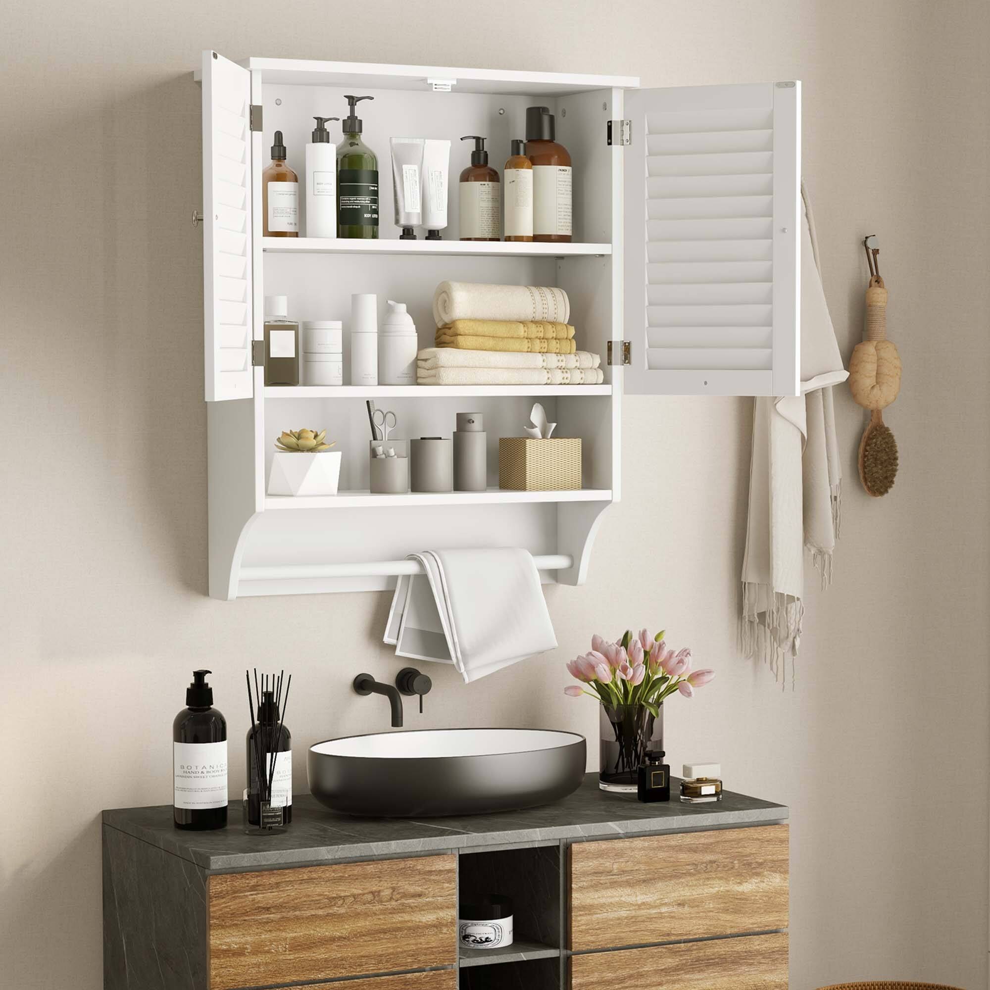 Alt View 3. Costway - Costway Bathroom Wall Mounted Medicine Cabinet with Louvered Doors & Towel Bar White - White.