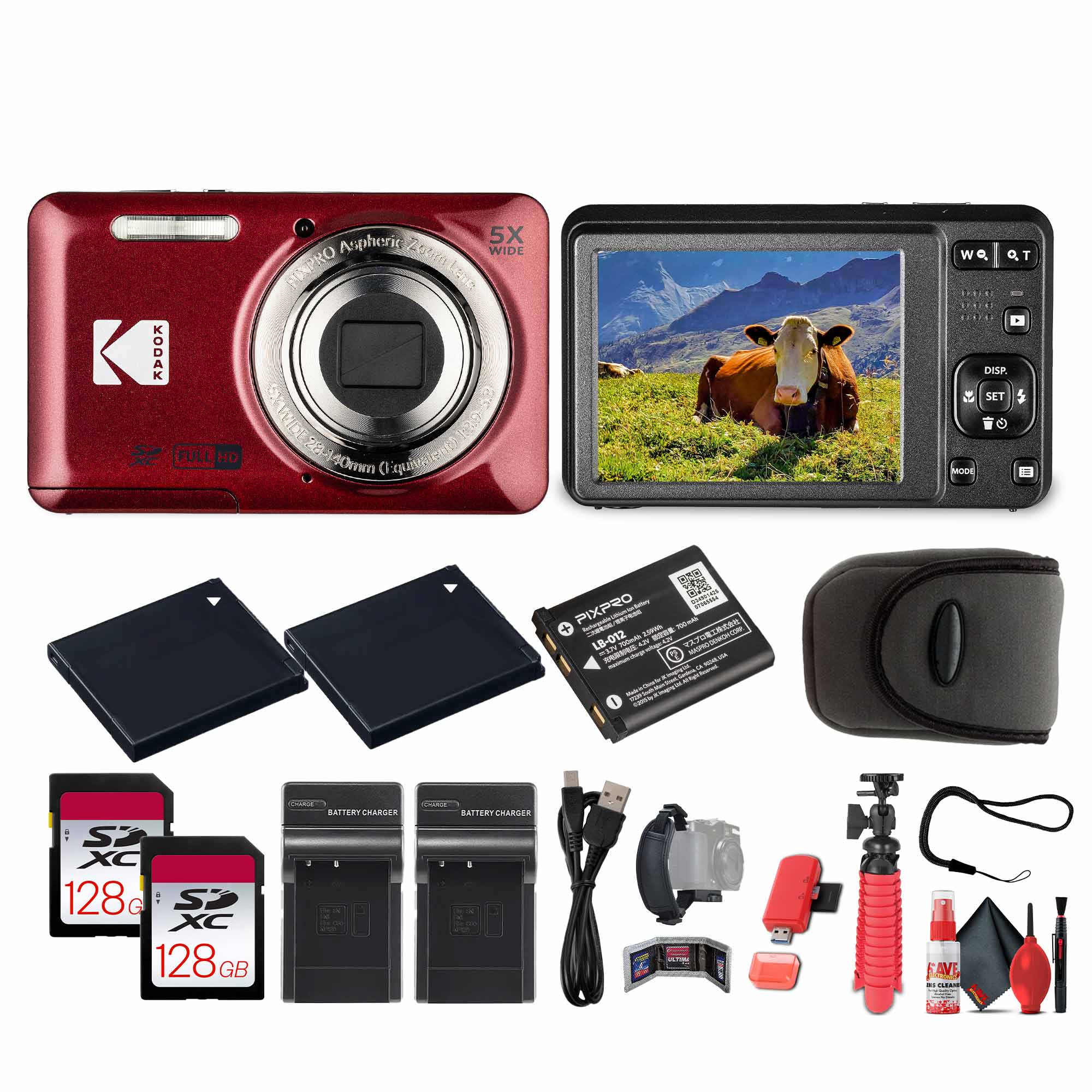 Kodak - Pixpro FZ55 Digital Camera in Red (FZ55RD) Bundle with Accessories