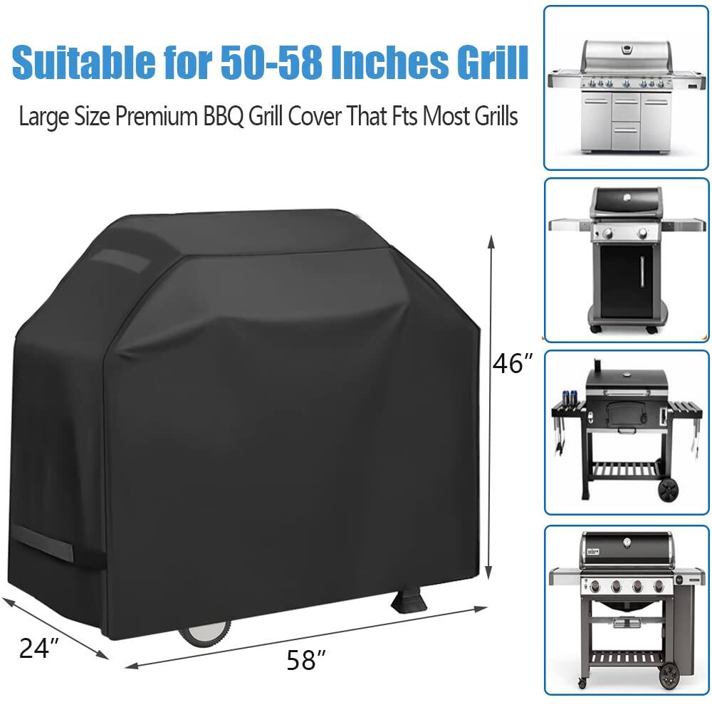 Suitable for 50-58 Inches Grill  
Large Size Premium BBQ Grill Cover That Fits Most Grills  

46"  
24"  
58"