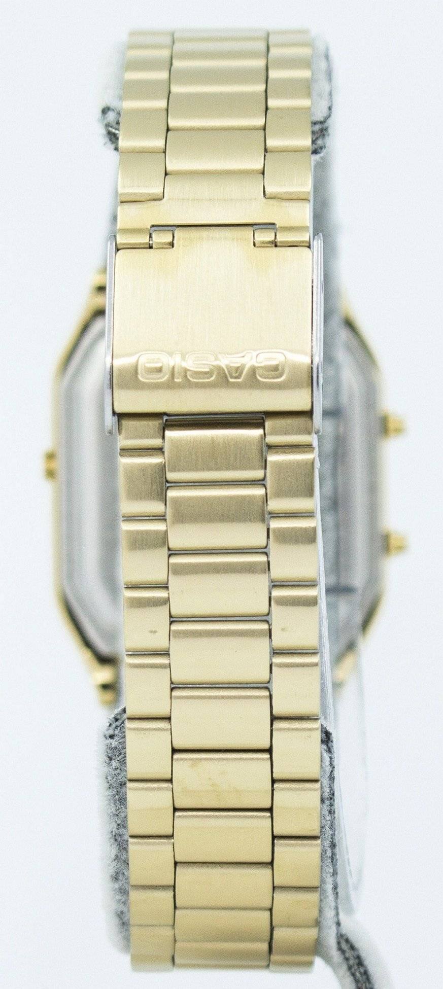 Left. Casio - Casio Unisex Gold-Tone Analog-Digital Stainless Steel Bracelet Watch - Casio AQ‑230GA‑9B - Gold.