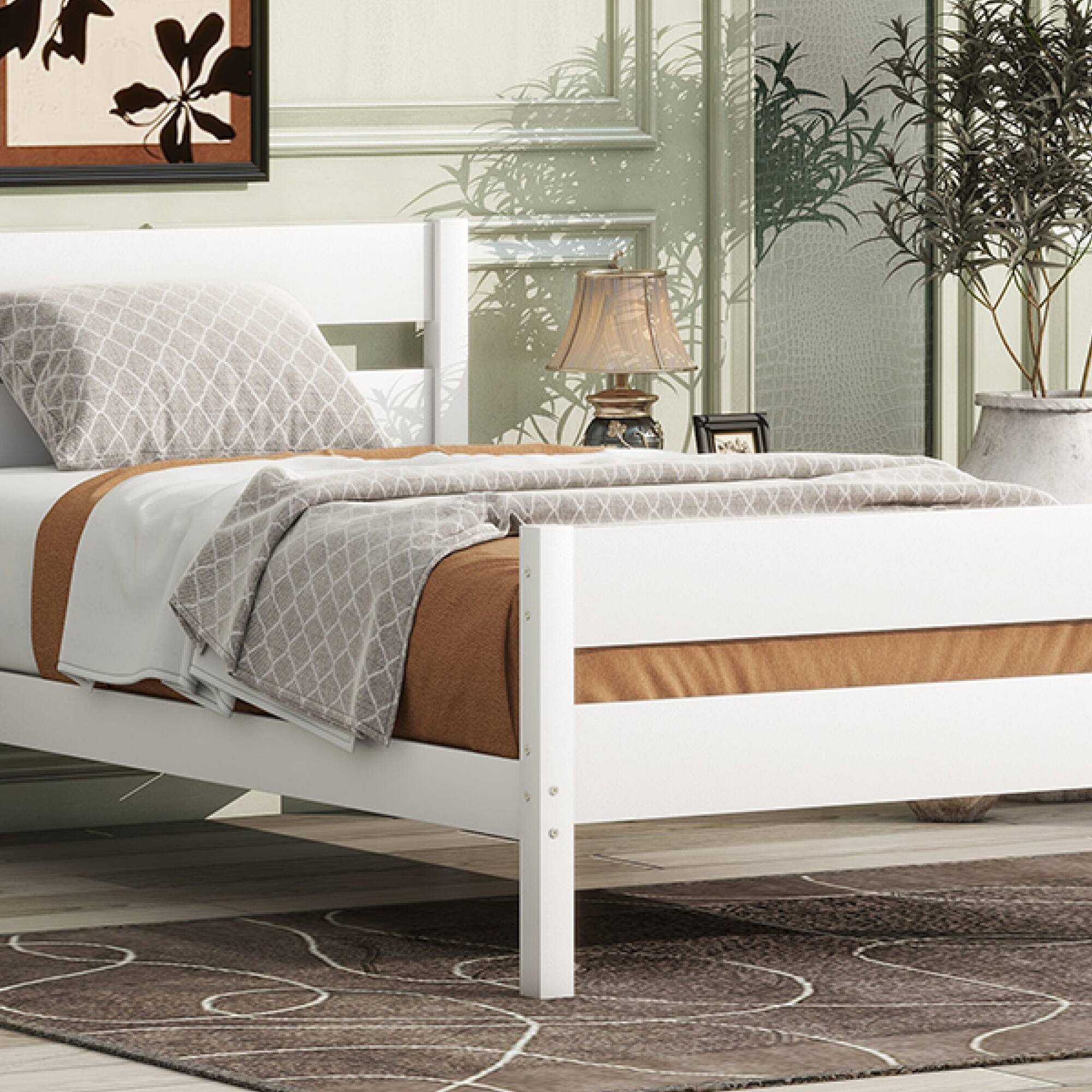 Alt View 7. GOODSILO - Twin Size Wooden Bed with Headboard and Footboard - Minimalist Design with Underneath Storage - White.