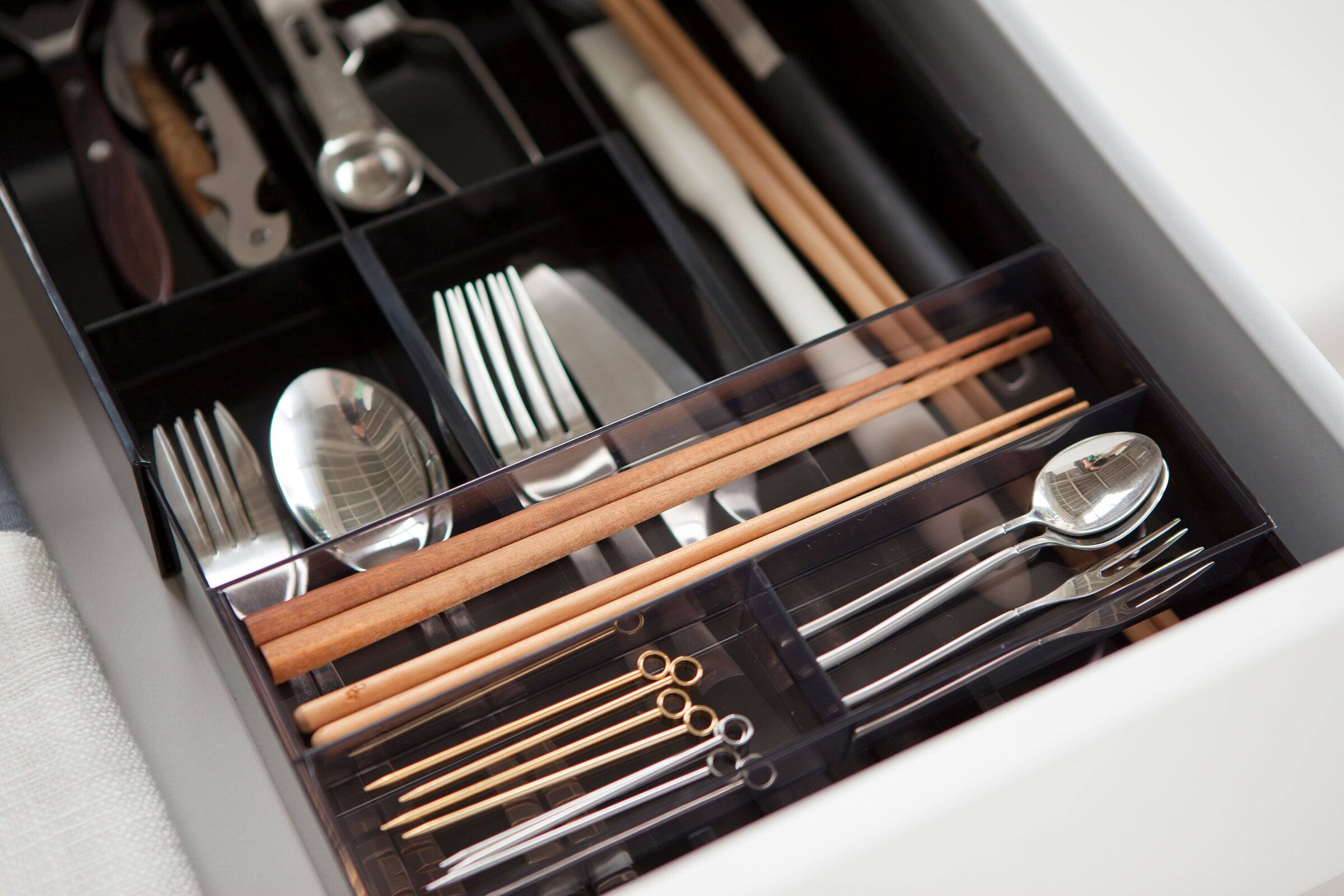 Alt View 3. Yamazaki Home - Expandable Cutlery Organizer - White.