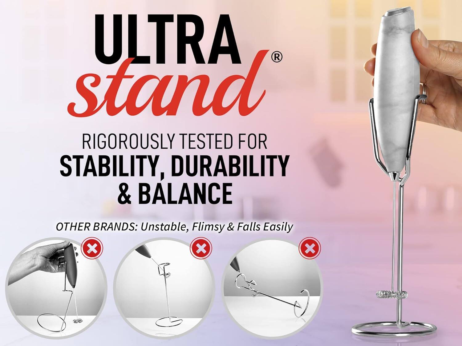 ULTRA stand  
RIGOROUSLY TESTED FOR STABILITY, DURABILITY & BALANCE  

OTHER BRANDS: Unstable, Flimsy & Falls Easily