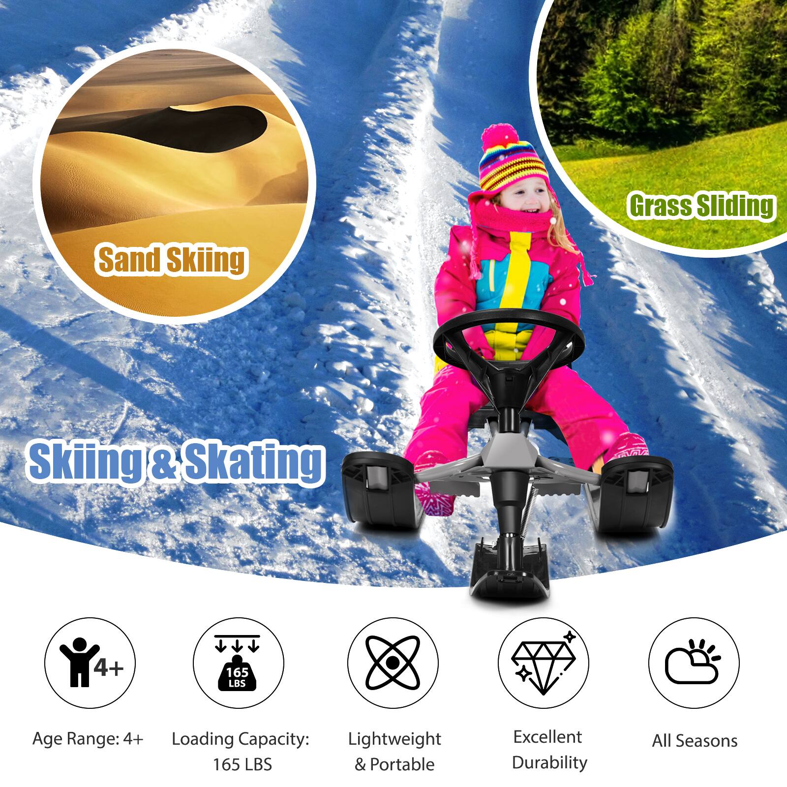 Skiing & Skating: Excellent Durability, All Seasons, 4+ Age Range, Lightweight 165 LBS & Portable Loading Capacity.