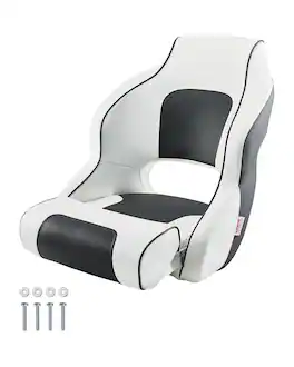 VEVOR - Boat Seat, High Backrest, Flip Up Boat Seat Captain Bucket Seat with Thickened Sponge Cushion & Waterproof PVC Leather - White & Grey