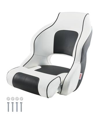 Front. VEVOR - Boat Seat, High Backrest, Flip Up Boat Seat Captain Bucket Seat with Thickened Sponge Cushion & Waterproof PVC Leather - White & Grey.