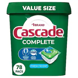 Cascade - Complete ActionPacs Dishwashing Detergent Pod, Fresh Scent, 78 Pods/Box (97722)