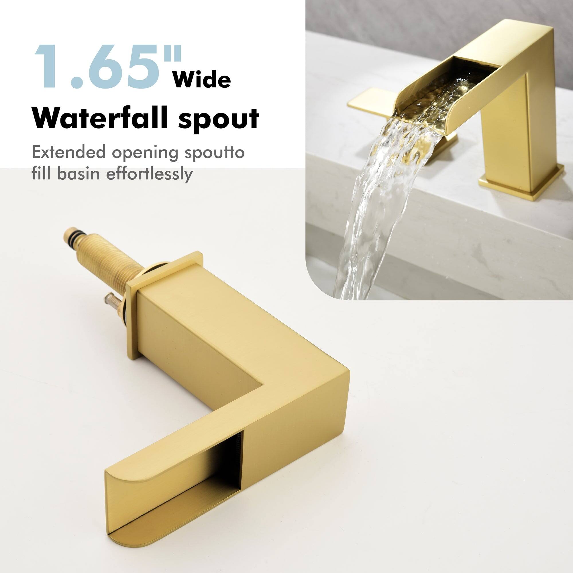 1.65" Wide Waterfall spout  
Extended opening spout to fill basin effortlessly