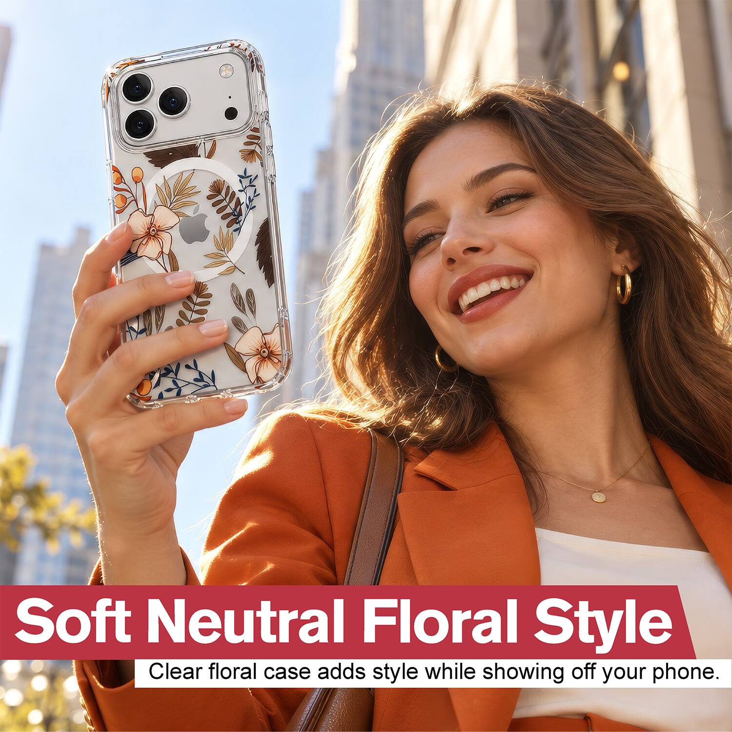 Soft Neutral Floral Style  
Clear floral case adds style while showing off your phone.