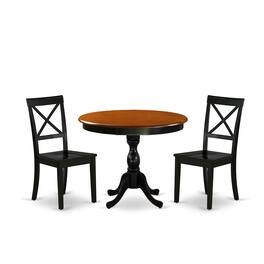 East West Furniture - 3-Pc Kitchen Dining Table Set Includes a Dinner Table and 2 Wooden Dining Chairs with X-Back - Multi-Color