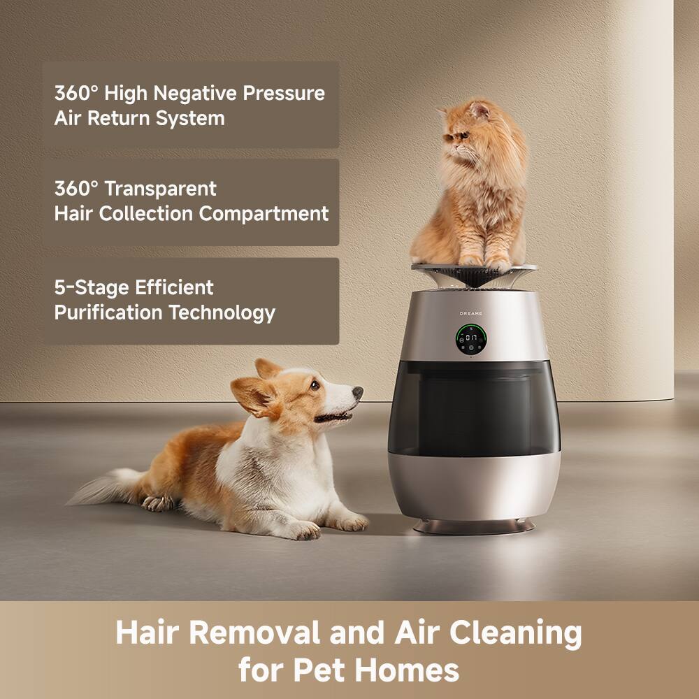 360° High Negative Pressure Air Return System  
360° Transparent Hair Collection Compartment  
5-Stage Efficient Purification Technology  

Hair Removal and Air Cleaning for Pet Homes