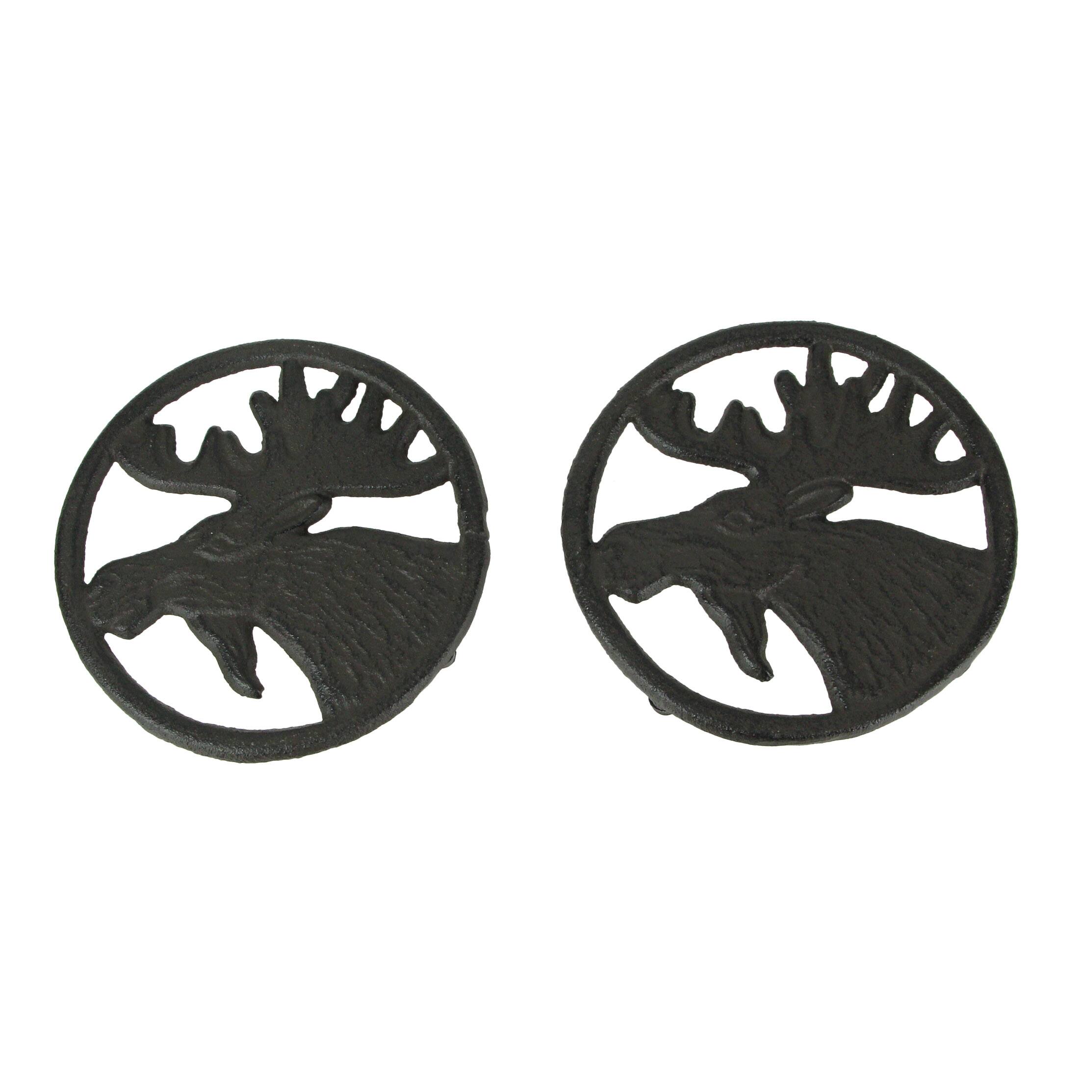 Front. Things2Die4 - Set of 2 Cast Iron Moose Trivets Decorative Kitchen Home Decorations Lodge Decor - Brown.
