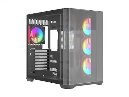 Rosewill - ACA503B ATX Mid-Tower Case, Curved Glass, 4x ARGB Fans, USB 3.0 & Type-C (Black) - Black