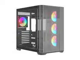Rosewill - ACA503B ATX Mid-Tower Case, Curved Glass, 4x ARGB Fans, USB 3.0 & Type-C (Black) - Black