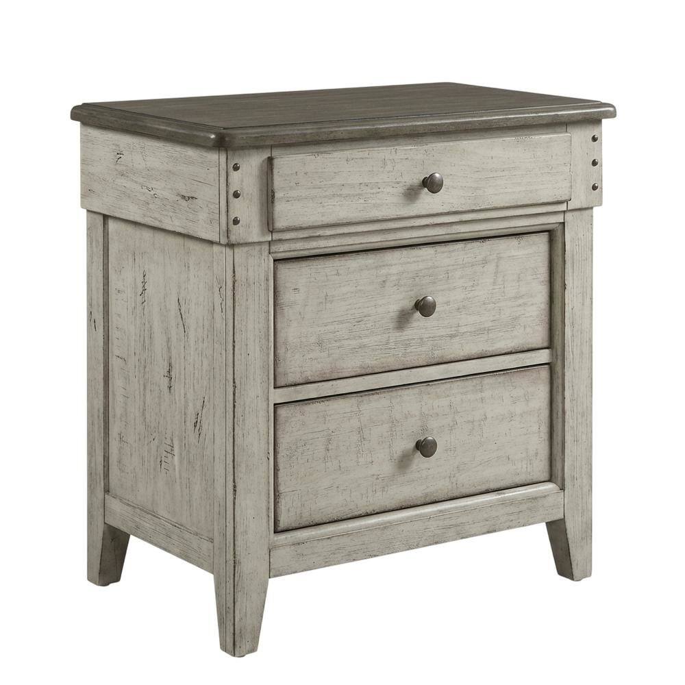 Angle. Starlight Canyon Home - White Finish Nightstand with Charging Station and Weathered Linen Touch - White.