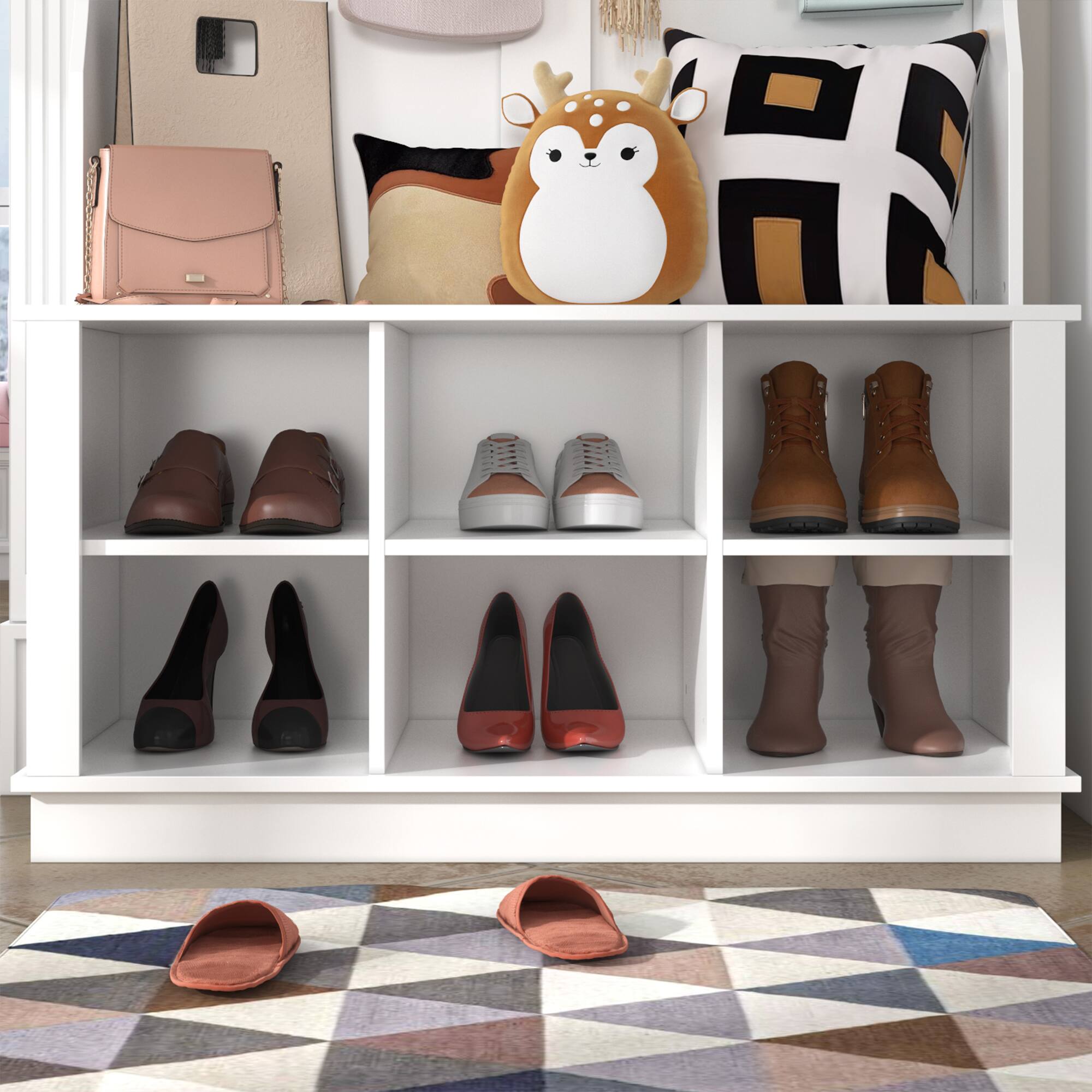 Alt View 1. FUFU & GAGA - Entryway Hall Tree with Coat Rack Shoe Cabinet and Bench Entryway Organizer with Hooks and Storage Shelves - White.