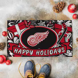 Evergreen Enterprises - Detroit Red Wings 28" x 16" Happy Holidays Christmas Turf Door Mat - Multicolor