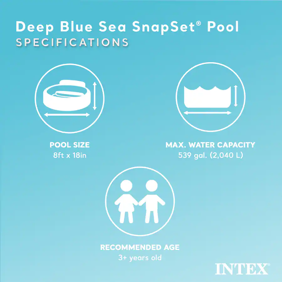 Intex Deep Sea Blue 8ft x 18in SnapSet Instant Above Ground Swimming ...