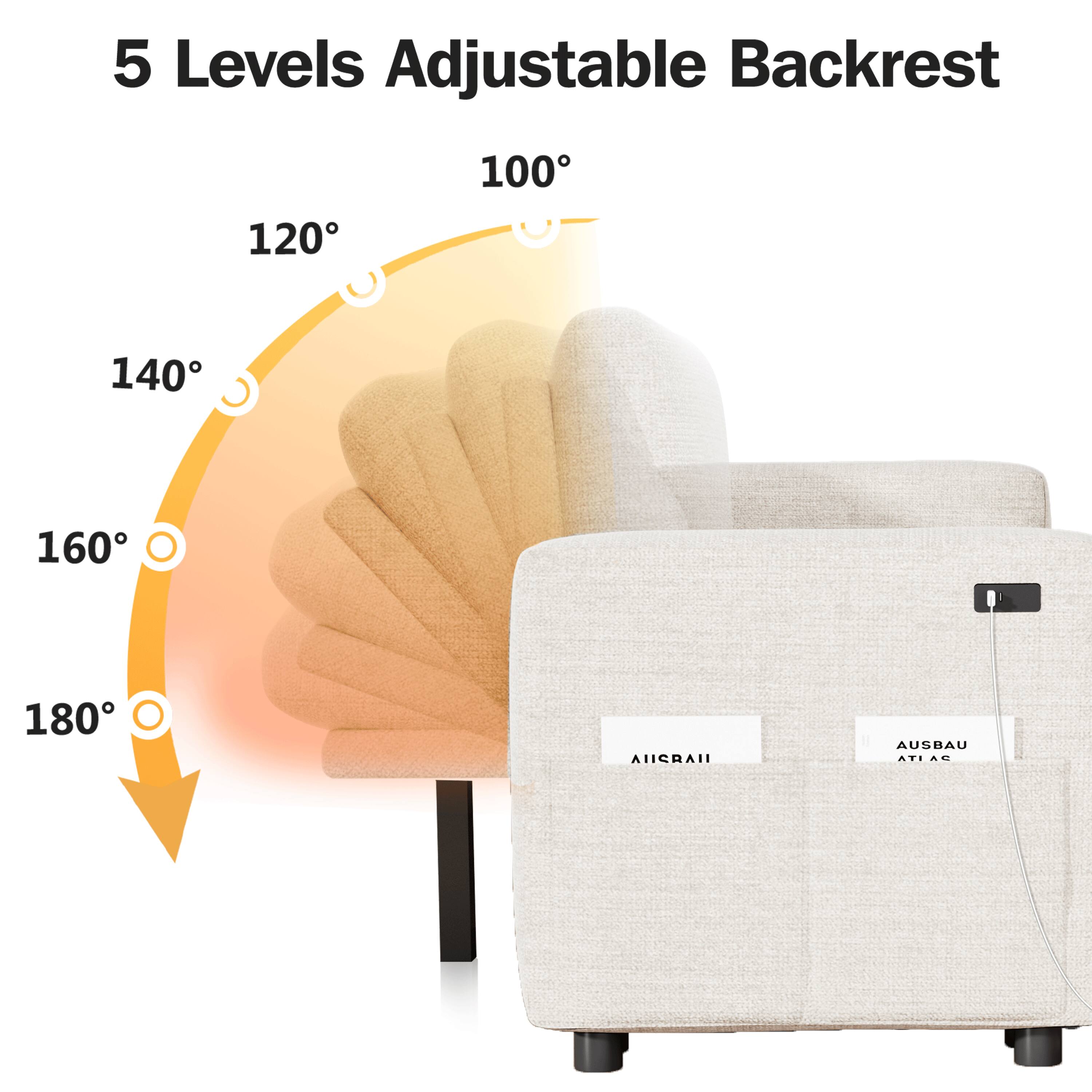 5 Levels Adjustable Backrest

100°  
120°  
140°  
160°  
180°  

AISRAII  
AUSBAU  
ATLAS