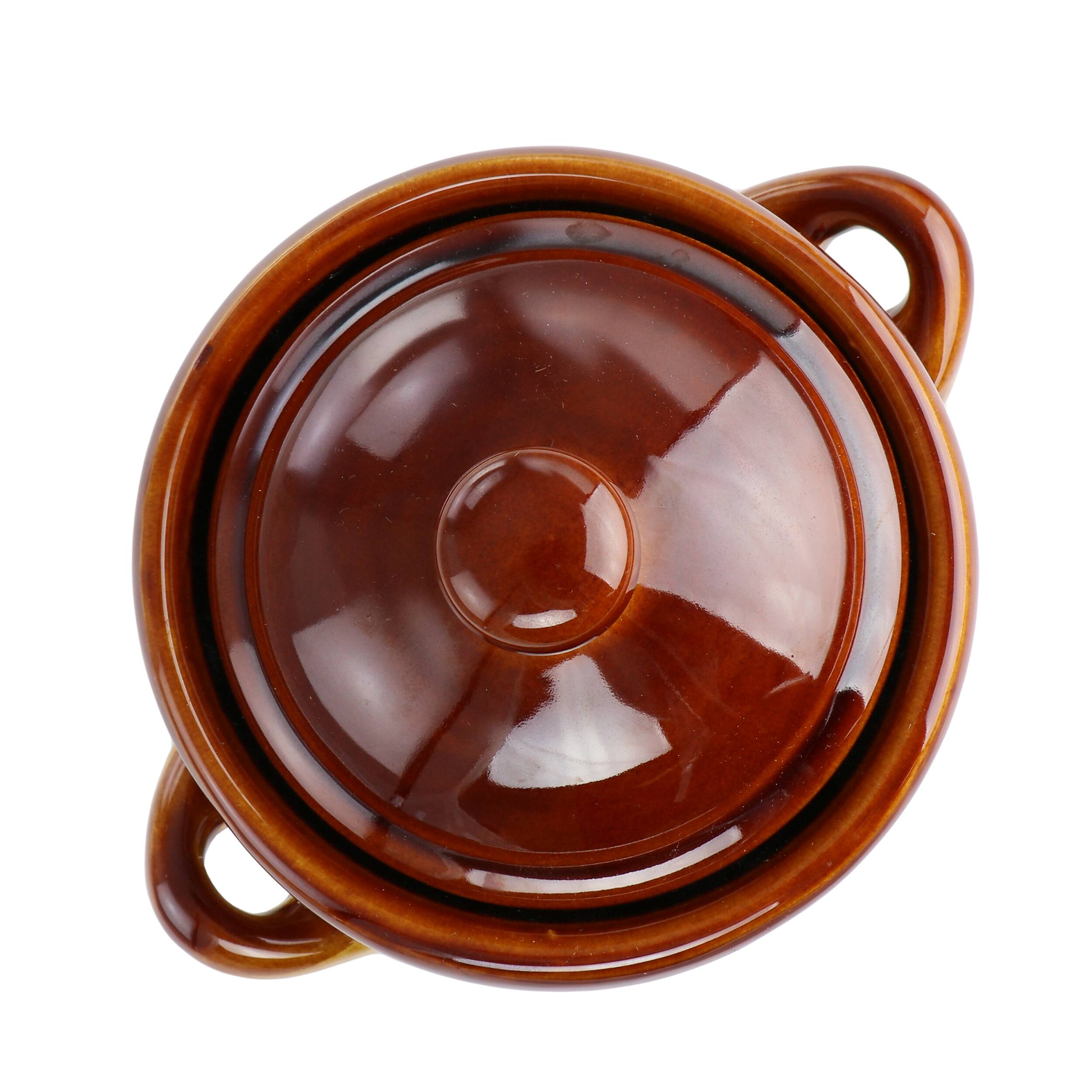 Alt View 3. Elama - Elama 4 Piece Double Handle 15 Ounce French Onion Soup Bowl with Lid - Brown, Taupe.