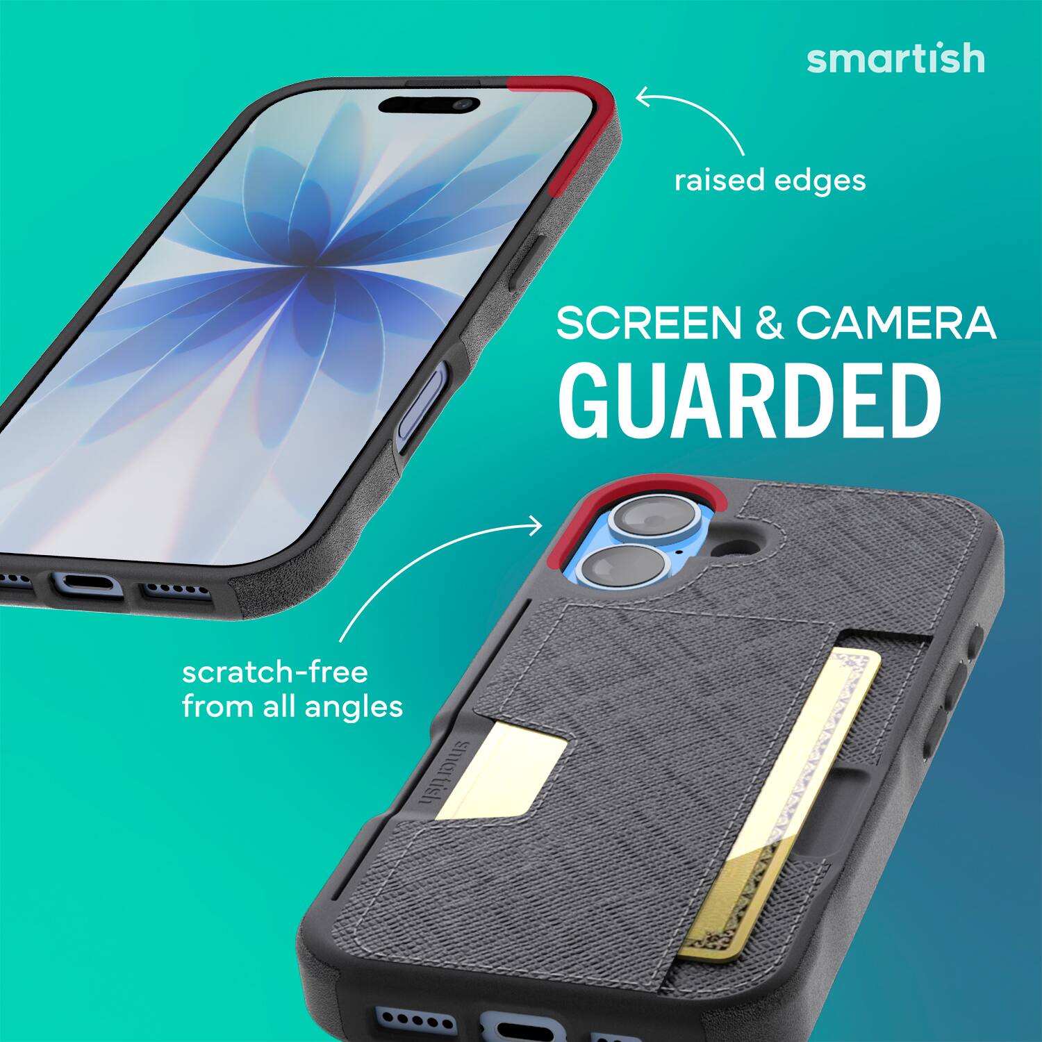 smartish raised edges SCREEN & CAMERA GUARDED scratch-free from all angles