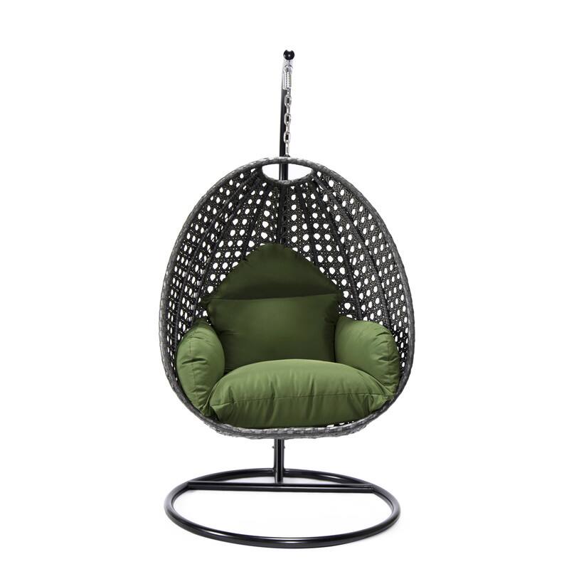 LeisureMod Charcoal Wicker Outdoor Egg Swing Chair with Steel Stand UV ...