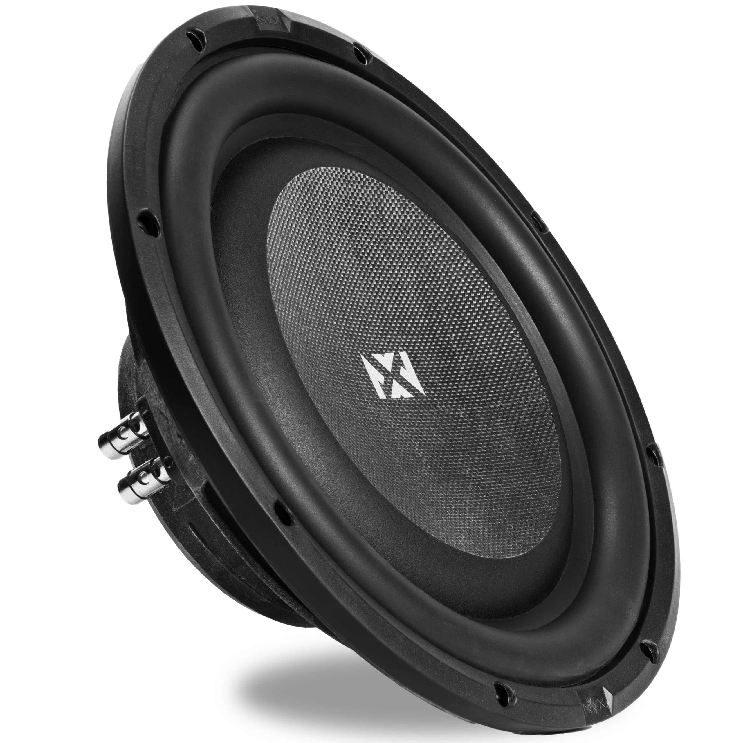 Front. NVX - SMW12D4 800W Peak (400W RMS) S-Series Shallow-Mount 12in Dual 4-Ohm Subwoofer.