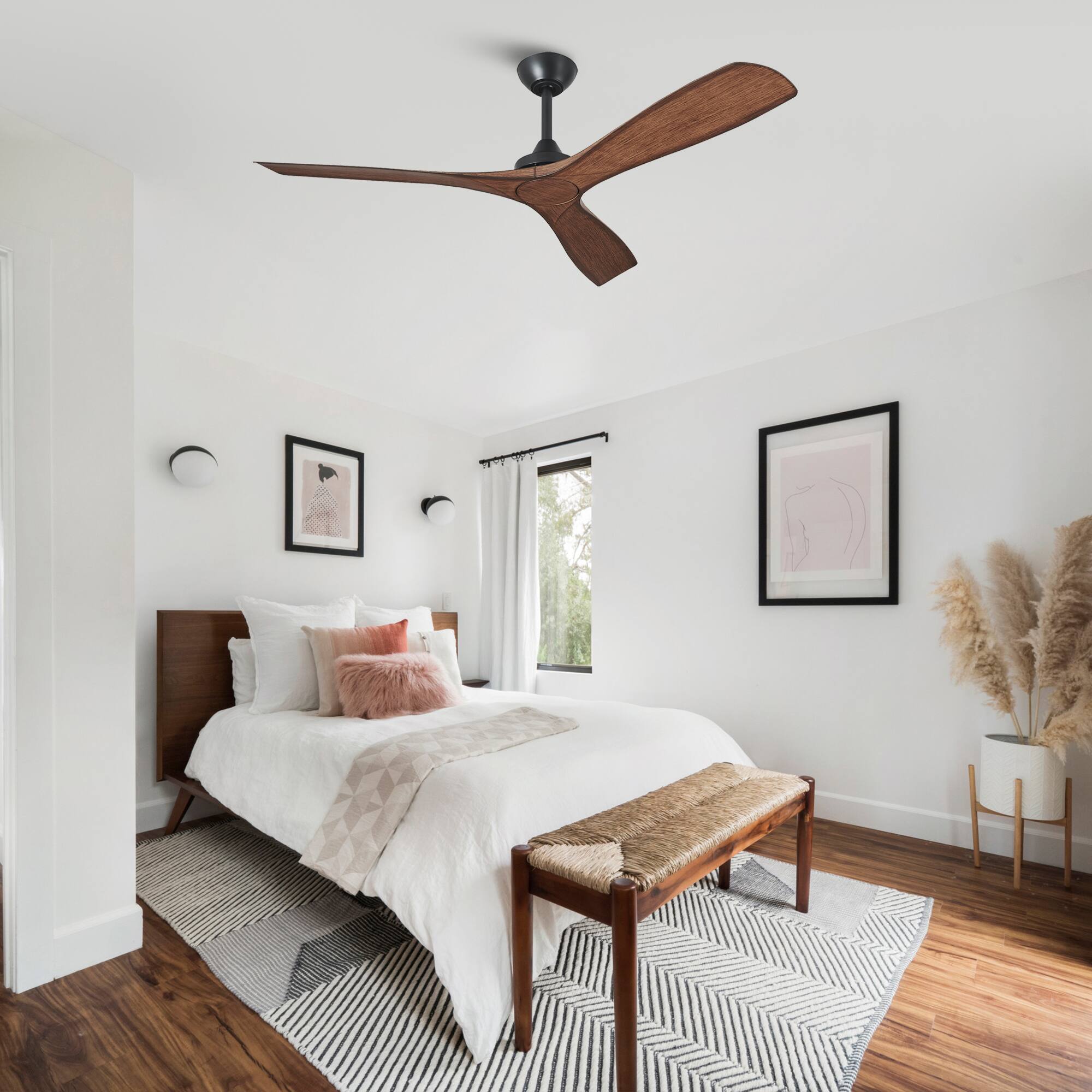 Alt View 2. Parrot Uncle - 52" Modern 3-Blade Ceiling Fan Without Light, 6-Speed Reversible DC Motor, Remote Control - Brown.