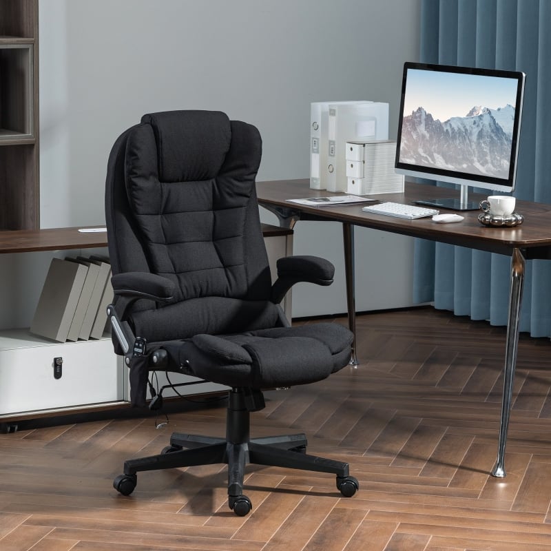 Anysun - Linen Swivel High-Back Design Vibrating Massage Office Chair with Padded Armrests - Black