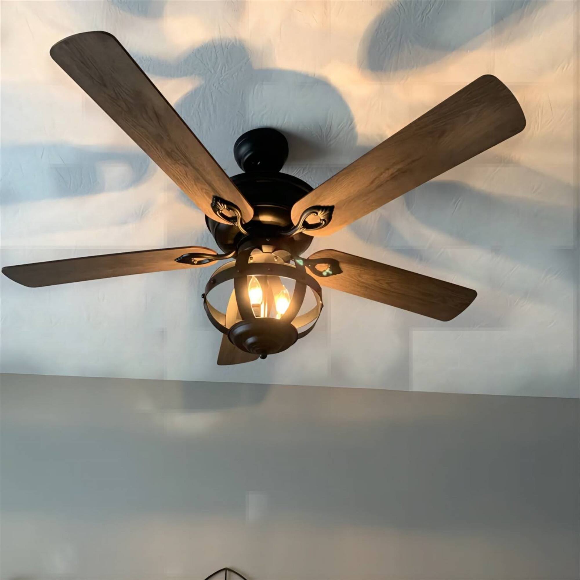 Angle. Parrot Uncle - 52" Industrial Blacke Ceiling Fan with Remote Control - Black.