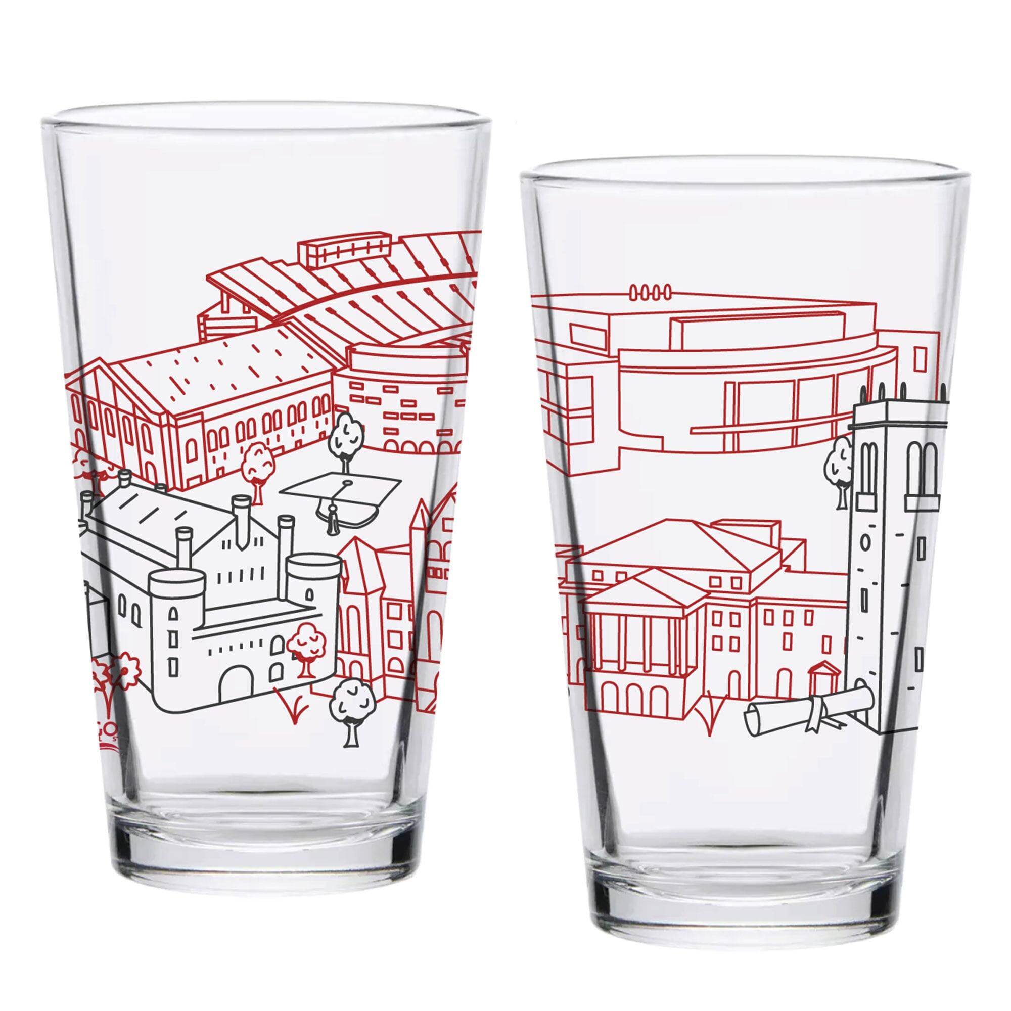 Alt View 1. Indigo Falls - Wisconsin Badgers Two-Pack 16oz. Campus Line Art Pint Glass Set - Multicolor.