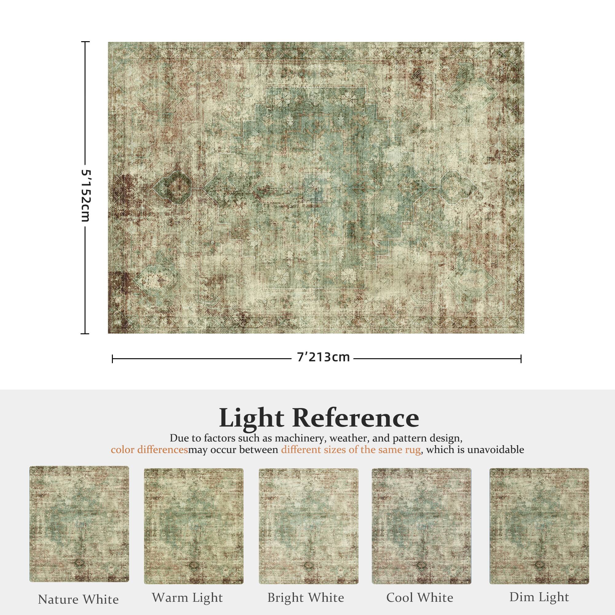 5'152cm 7'213cm

Light Reference

Due to factors such as machinery, weather, and pattern design, color differences may occur between different sizes of the same rug, which is unavoidable

Nature White
Warm Light
Bright White
Cool White
Dim Light