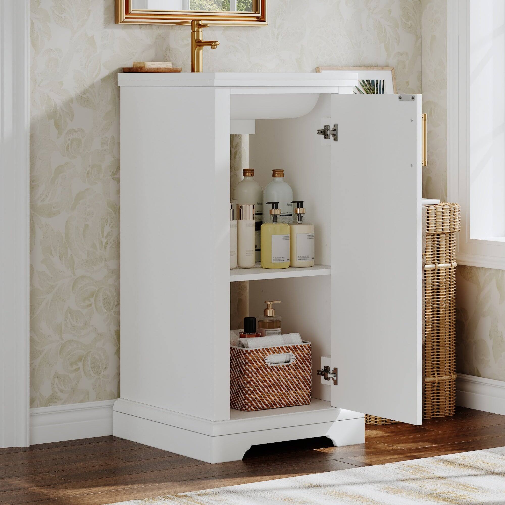 Alt View 5. Boyel Living - 16 Inch French Style Bathroom Vanity with Ceramic Sink and Soft Close Door White - White.