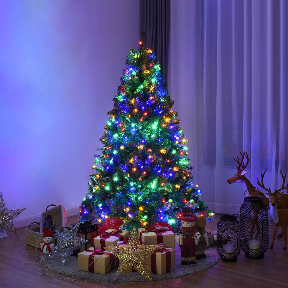 Alt View 3. Costway - 5Ft Pre-Lit Artificial Christmas Tree Hinged 150 LED Lights - Green.