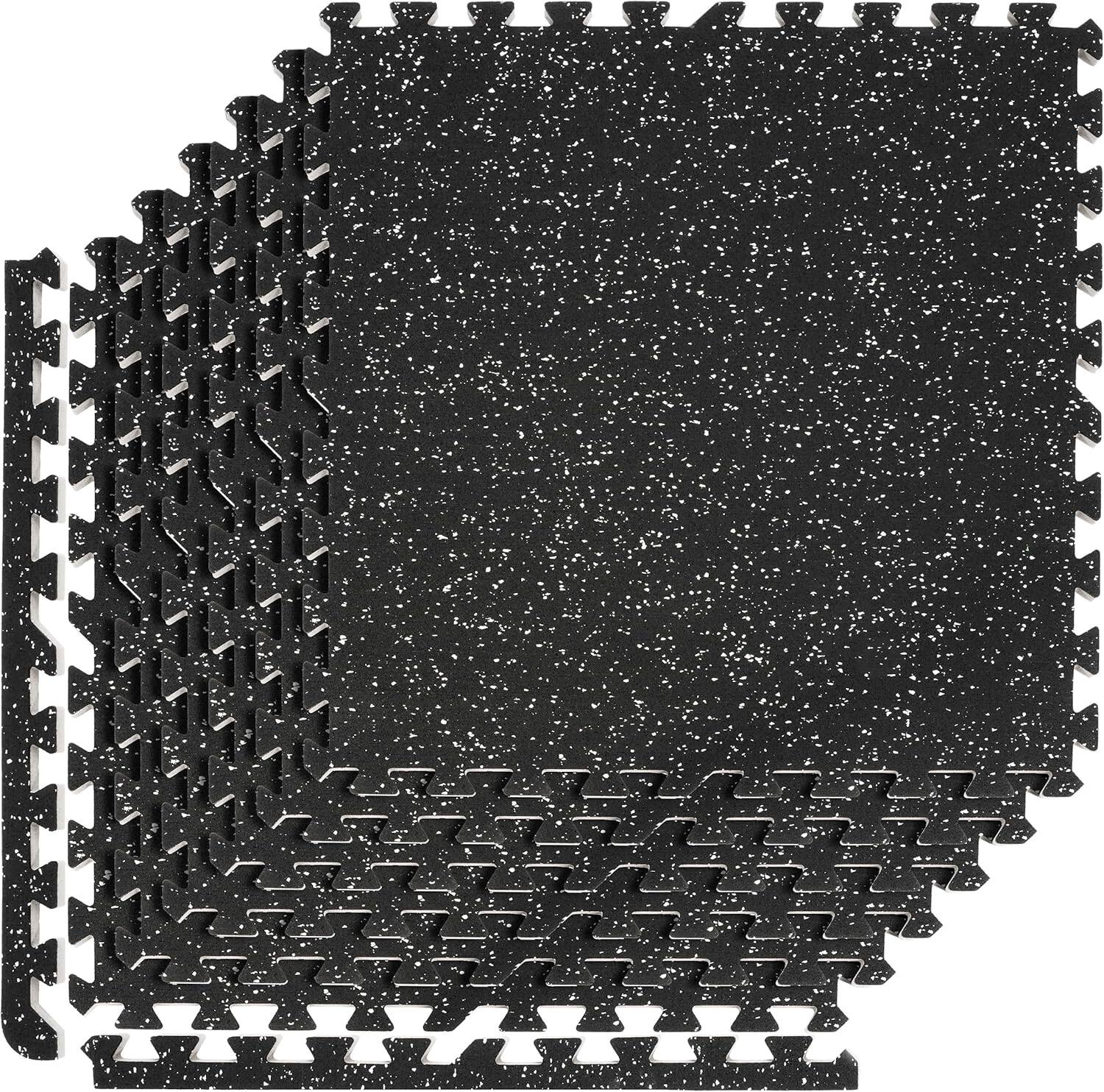 Alt View 7. Sorbus - Sivan Fitness 1/2" Thick Rubber Top High-Density EVA Foam Gym Flooring for Home Gym - 48 Sq Ft Exercise Mat Tiles - Black Gray Speckled.