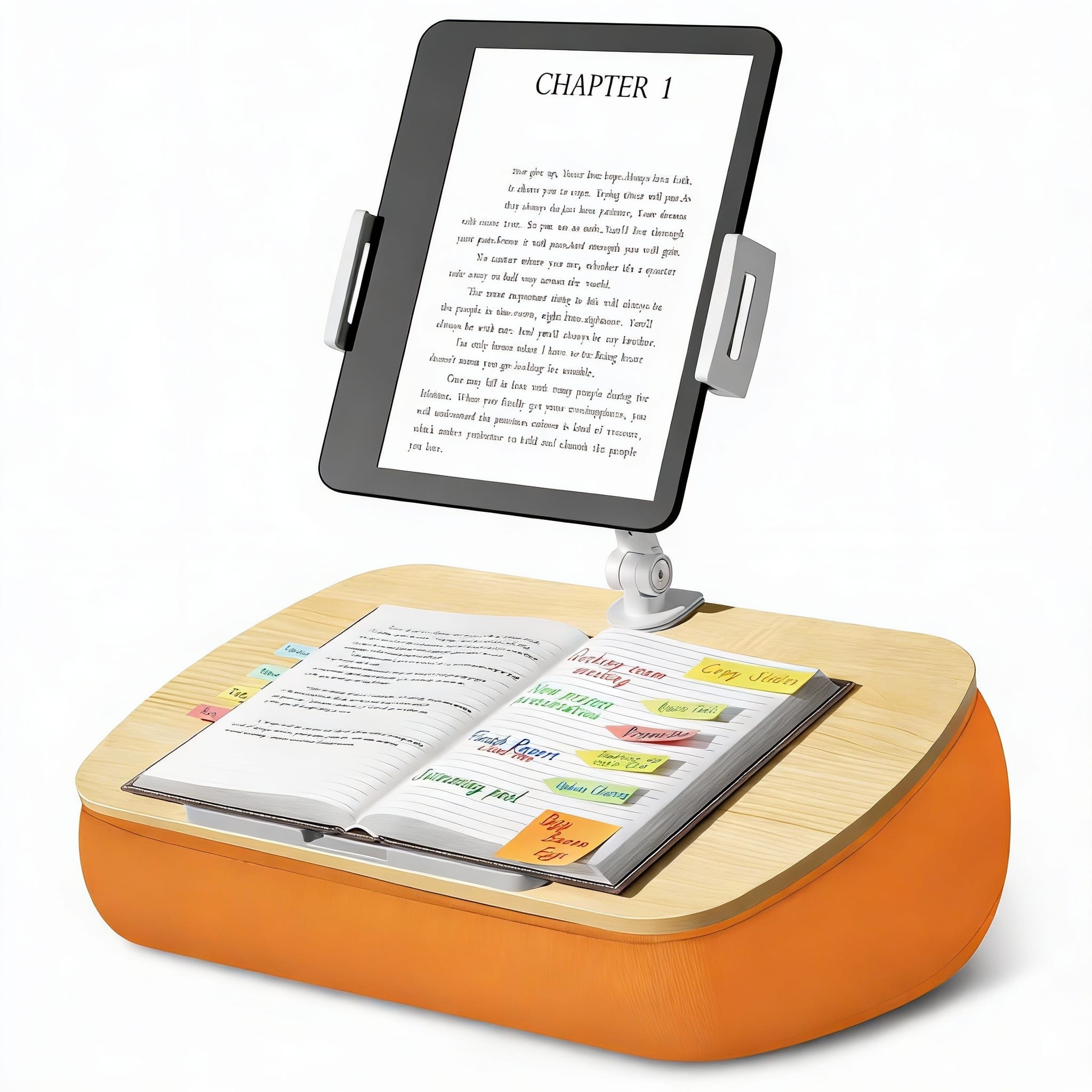 OMOMMD - Lap Beanbag Cozy Kindle Pillow Stand For Bed With Adjustable Arm Tablet Holder Fits 4 7 Ipad Phone Desk Han - Vibrant Orange