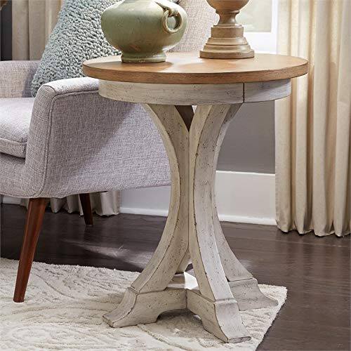 Alt View 3. Liberty Furniture Industries - Farmhouse Reimagined Round Chair Side Table in Antique White w/ Chestnut Top - White.