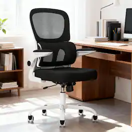 Petrimins - Layered-Back Office Chair with Lumbar Support, Adjustable Height, Back Pain Friendly Task Chair with Flip-Up Armrests - White & Black