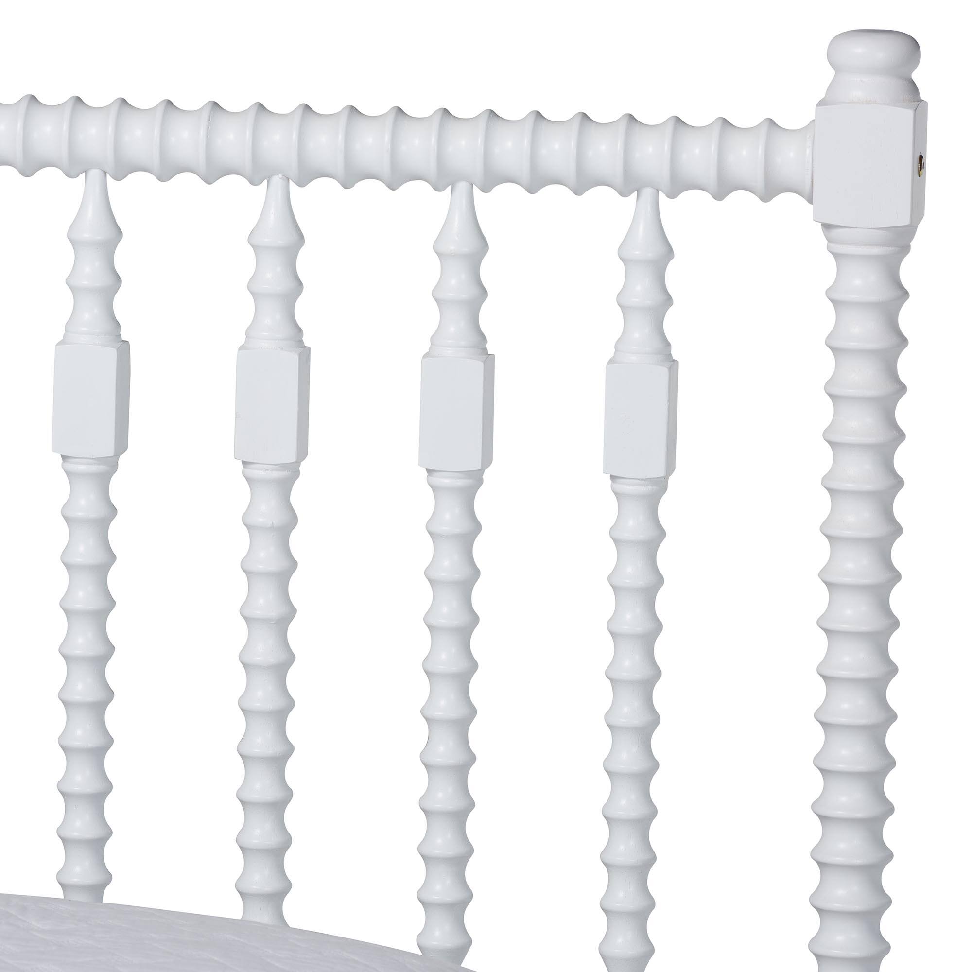 Back. Baxton Studio - Callison Spindle Platform Bed - Turned Farmhouse Bed Frame with Spoked Headboard and Sculpted Legs, Queen - White.